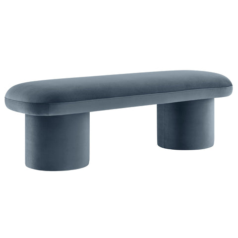 Oakestry Orla Performance Velvet Bench, Cadet Blue Modern Upholstered Accent Bench with Cylindrical Legs for Bedroom, Entryway & Living Room