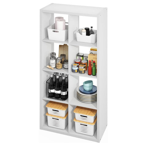 Oakestry Kitchen Island Coffee Bar Storage Rack with Cube Shelves for Pantry Organization Baking Prep and Dining Space (White)