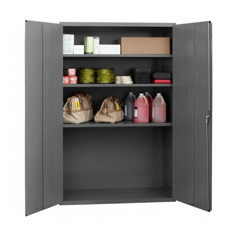 Oakestry Heavy Duty Cabinet 48 x 24 x 72 in 14 Gauge Steel 3 Adjustable Shelves Flush Doors Lockable Chrome Handle Gray Storage Cabinet