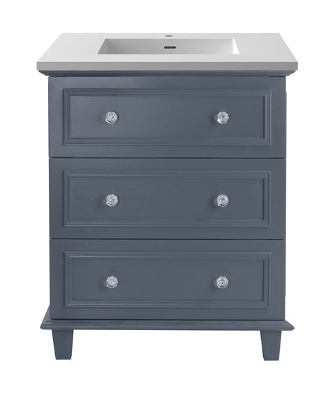 Oakestry Luna 30 Inch Maple Grey Bathroom Vanity Matte White Viva Stone Solid Surface Countertop Modern Single Sink Freestanding Storage Soft Close Doors Washroom Cabinet