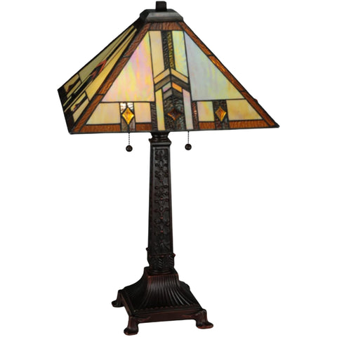 Oakestry 26" Prairie Wheat Harvest Table Lamp, Tiffany Style Beige Iridescent Stained Glass with Amber Accents, Mahogany Bronze Base