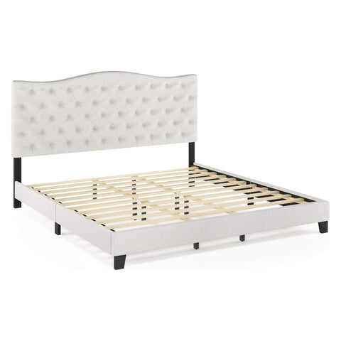 Oakestry Elegant Tufted King Bed Frame in Premium Linen Upholstery Sturdy Wooden Slats, Wingback Headboard, Noise-Free Design & Modern Bedroom Décor Easy Assembly, Durable Support