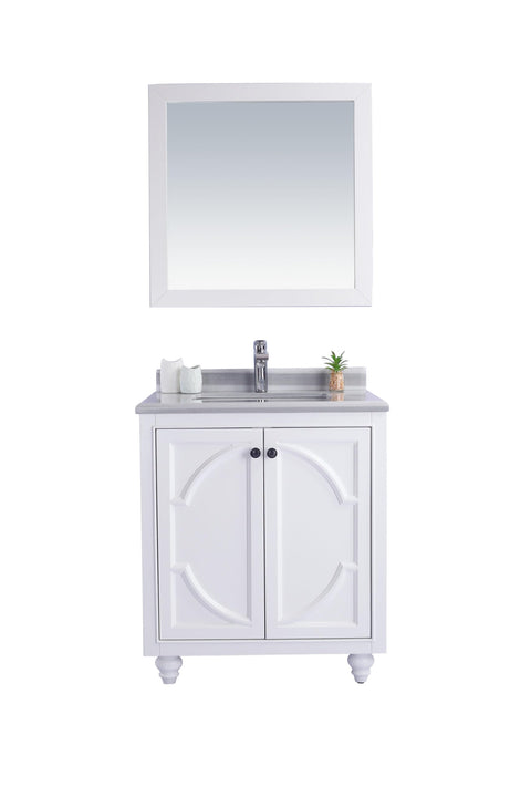 Oakestry Odyssey 30 Inch White Bathroom Vanity Single Sink White Stripes Marble Countertop Freestanding Modern Storage Cabinet Soft Close Doors Luxury Washroom Furniture