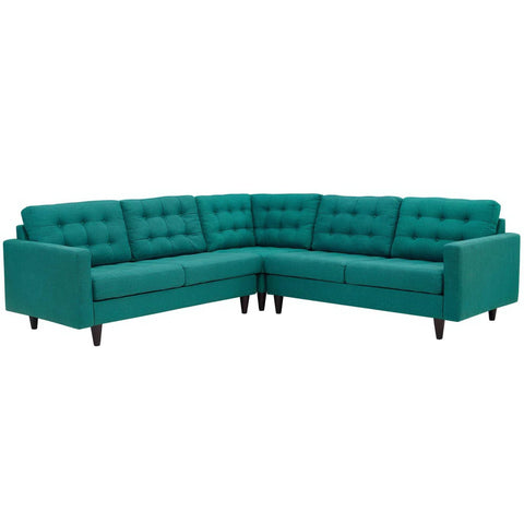 Oakestry Luxury Inspired Empress 3 Piece Upholstered Fabric Sectional Sofa Set - Teal Comfortable Indoor Sectional Sofa for Living Room Apartment Lounge Reception Area Premium Everyday Styling