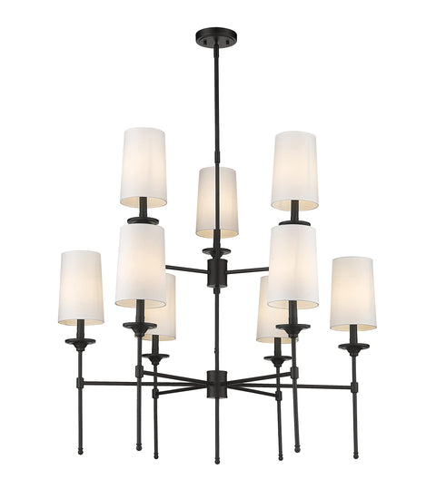 Oakestry Calliope 12-Light Chandelier – Polished Nickel Steel, Clear Glass Cylindrical Shades, Medium Bulbs, Industrial-Urban Pendant Lighting