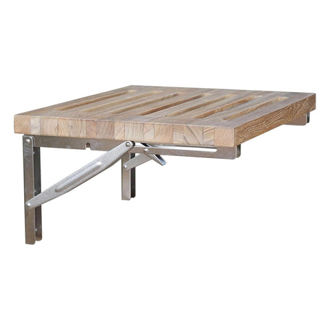 Oakestry Teak Wall Mounted Bench Foldable Space Saving Compact Bathroom Shower Seat Durable Wooden Fold Down Platform Indoor Outdoor Spa Support Natural Finish Home Decor