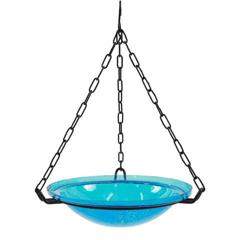 Oakestry 12 Inch Teal Hanging Birdbath Decorative Outdoor Garden Water Bowl Modern Hanging Design Durable Build Balcony Patio Accent Weather Resistant Long Lasting Finish