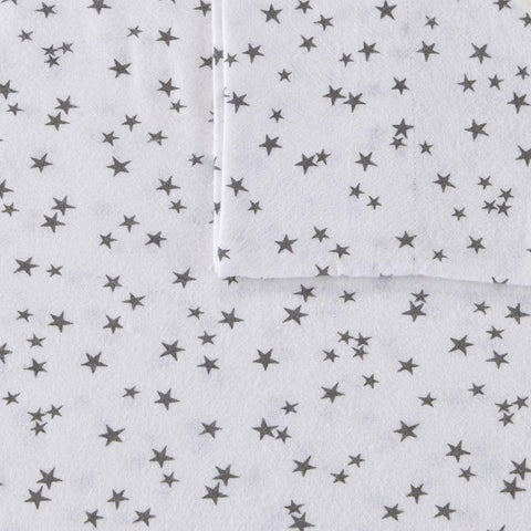 3Pc Cozy Soft Cotton Flannel Print Animals Stars Cute Warm Breathable Warm Deep Pocket Sheets, Twin, Grey Stars