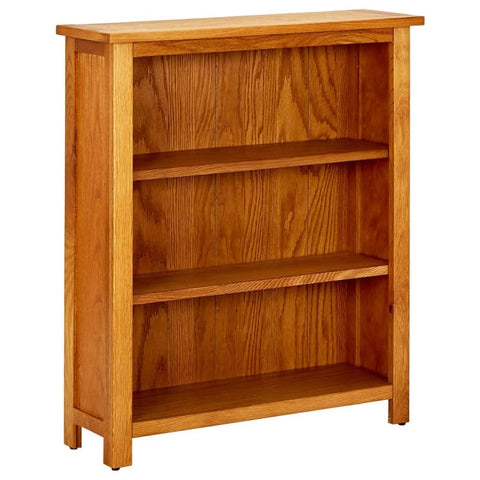 Oakestry Solid Oak Three Tier Bookcase, Brown Wooden Storage Shelf with Sturdy Construction and Simple Assembly for Home Office or Living Space