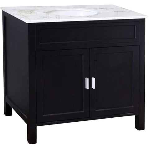 Oakestry 36" Single Sink Bathroom Vanity with White Marble Top, Ebony Finish, Solid Birch Wood Cabinet, Freestanding Oval Undermount Sink