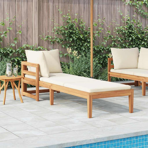 Oakestry Sun Lounger with 1 Armrest Cream White Solid Acacia Wood Outdoor Patio Furniture Seating Garden Backyard Deck Modern Durable Comfortable Weather Resistant
