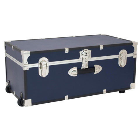 Oakestry Rover Inspired Blue Trunk Lockable Rolling Metal Storage Chest Heavy Duty Portable Secure Organizer With Rugged Finish