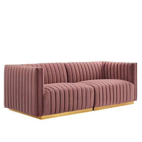Oakestry Luxury Inspired Conjure Channel Tufted Performance Velvet Loveseat Comfortable Indoor Loveseat for Living Room Apartment Lounge Reception Area Premium Lounge Styling