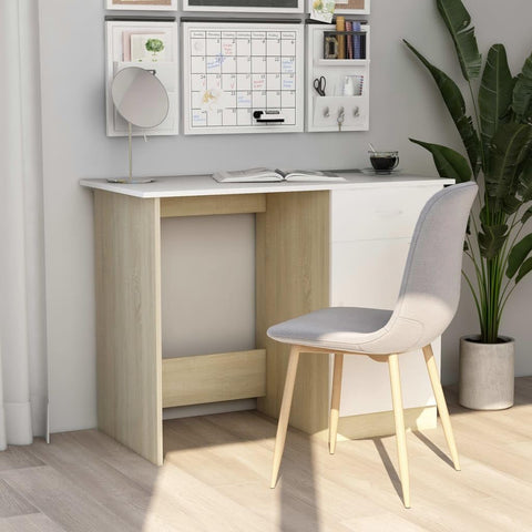 Oakestry White & Sonoma Oak Engineered Wood Writing Desk with Drawer – Modern Medium Workstation