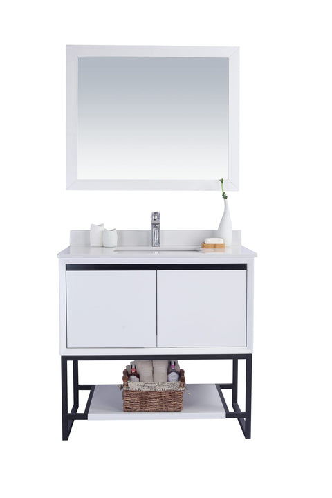 Oakestry Alto 36 Inch White Bathroom Vanity White Quartz Countertop Modern Single Sink Freestanding Storage Soft Close Doors Washroom Cabinet