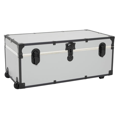 Oakestry Lockable White Rolling Trunk Metal Storage Chest Portable Secure Organizer With Built In Handle