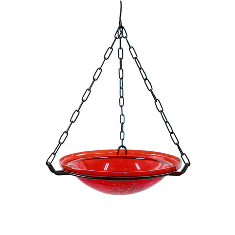 Oakestry 12 Inch Red Hanging Birdbath Decorative Outdoor Garden Water Bowl Bright Finish Hanging Style Durable Construction Garden Patio Accent Weather Resistant Long Lasting