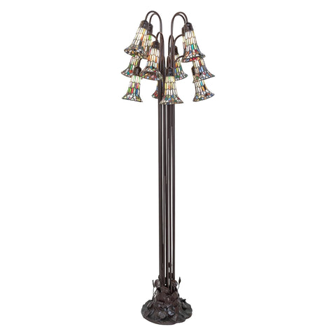 Oakestry 63 Inch High Stained Glass Pond Lily 12 Light Floor Lamp Elegant Floor Lamp Stained Glass Lighting Decorative Home Living Room Bedroom Office Vintage Style Durable Build Ambient Light