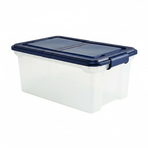 Oakestry Clear And Navy Plastic File Tote With Hinged Lid Portable Letter Size Document Storage Organizer