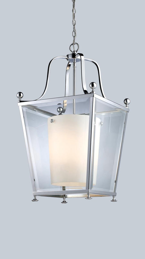 Oakestry 4 Light Chandelier Chrome Steel Clear Beveled Outside Matte Opal Inside Coastal Nautical Seaside Ceiling Lighting Fixture for Bedroom Dining Room Dinette Foyer Hallway Kids Room Kitchen Kit