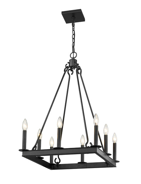 Oakestry 8 Light Chandelier Matte Black Steel Transitional, Restoration, Linear Ceiling Lighting Fixture for Dining Room Foyer Great Room Hallway Kitchen Modern Home Decor Hanging Light