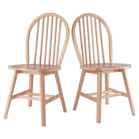 Oakestry 2-Piece Solid Wood Chair Set, 6-Spindle Arched Back, Contoured Seat, Natural Finish – Farmhouse & Transitional Dining Chairs, 220 lb Capacity