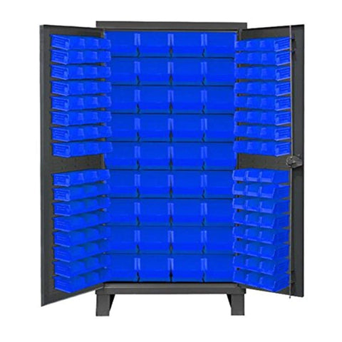 Oakestry Heavy Duty Cabinet 14 Gauge 36 x 24 x 78 132 Blue Bins Recessed Door with Louvered Panel Cast Iron Pad-Lockable Handle Gray