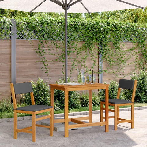 Oakestry 3-Piece Balcony Set Natural Solid Acacia Wood with Dark Grey Cushions, Patio Seating Set