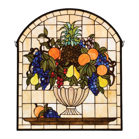 Oakestry 25 Inch W x 29 Inch H Fruitbowl Stained Glass Window Panel Decorative Art Glass Wall Hanging Suncatcher Vintage Inspired Accent for Living Room Entryway Bedroom Home Decor