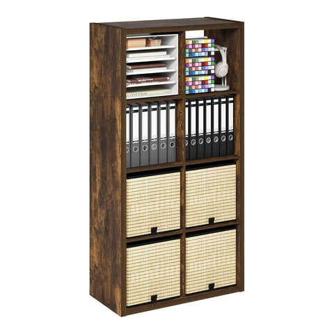 Oakestry Cubicle Open Back Decorative Cube Storage Organizer 8 Cube Wooden Shelving Unit Freestanding Display Shelf Modern Home Office Furniture (Amber Pine)