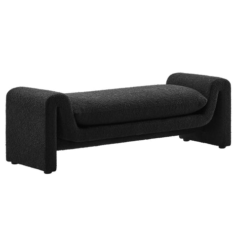 Oakestry Waverly Boucle Fabric Bench, Modern Curved Accent Bench with Removable Cushion Cover, Upholstered Entryway Bedroom Living Room Bench, Black