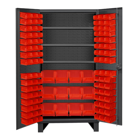Oakestry Extra Heavy Duty Cabinet 12 Gauge 36 x 24 x 78 3 Adjustable Shelves 108 Red Bins Recessed Door with Louvered Panel Cast Iron Pad-Lockable Handle Gray