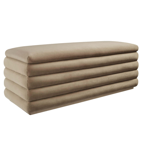 Oakestry Mezzo Performance Velvet Storage Bench, Taupe Channel Tufted Upholstered Ottoman Bench with Hidden Storage for Bedroom, Entryway & Living Room