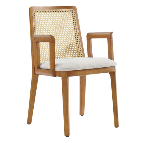 Oakestry Monarch Cane Back Wood and Rattan Arm Dining Chair Modern Farmhouse Upholstered Seat Beech Wood Frame Accent Seating Luxury Dining Living Room Furniture