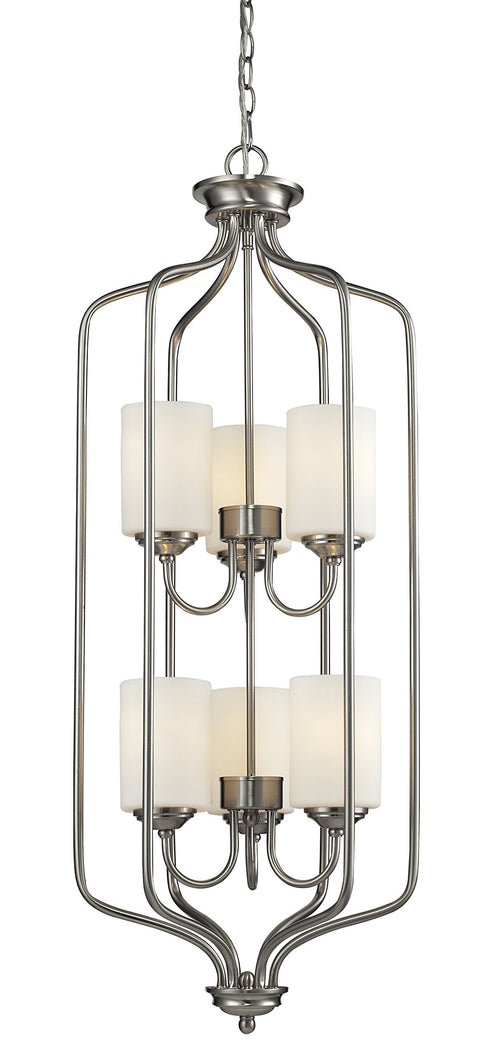 Oakestry 6 Light Chandelier Brushed Nickel Steel Matte Opal Transitional Fusion Ceiling Lighting Fixture for Bedroom Dining Room Dinette Foyer Hallway Kids Room Kitchen Kitchenette Living Room Office