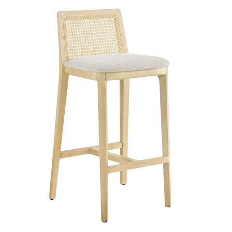Oakestry Premium Monarch Wood and Rattan Bar Stool Blending Decorative Functionality Timeless Styling and Premium Presentation for Contemporary and Transitional Interiors
