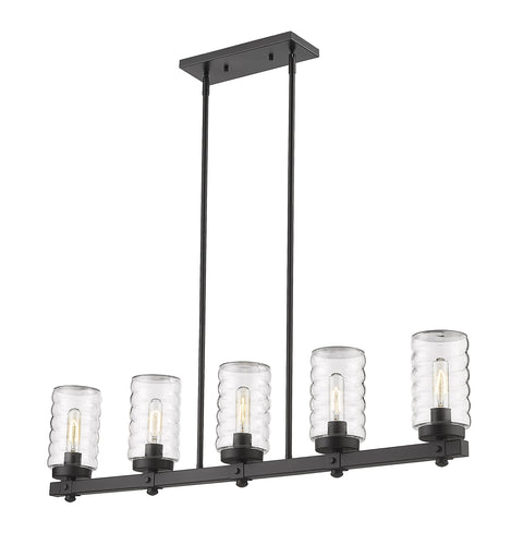 Oakestry Tahoe 5-Light Outdoor Linear Chandelier – Ashen Barnboard Aluminum Frame with Clear Glass Shades, Modern Coastal Design for Patio & Porch