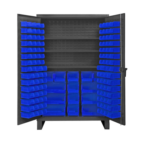 Oakestry Extra Heavy Duty Cabinet 12 Gauge 3 Adjustable Shelves 134 Red Bins Recessed Door with Louvered Panel Cast Iron Pad-Lockable Handle (Grey, Blue)