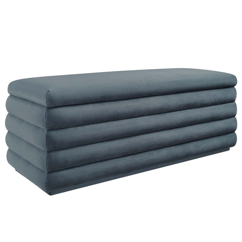 Oakestry Mezzo Performance Velvet Storage Bench, Cadet Blue Channel Tufted Upholstered Ottoman Bench with Hidden Storage for Bedroom, Entryway & Living Room