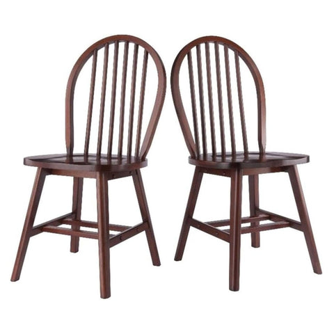 Oakestry Windsor 2-Piece Solid Wood Chair Set, Walnut Finish – Classic Farmhouse Style Dining Chairs with 6-Spindle Arched Backs for Kitchen, Dining Room, or Patio