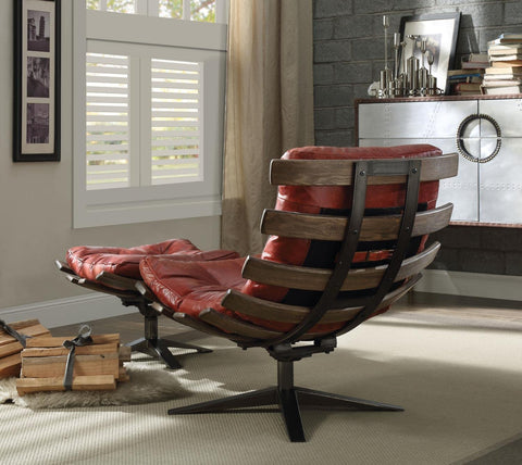 ACME Chair & Ottoman (2Pc Pk) Gandy collection - Antique Red Top Grain Leather