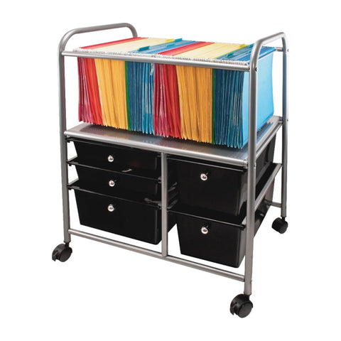 Oakestry Letter Legal File Cart Five Drawer Metal Rolling Organizer Matte Gray Black Office Storage Cabinet Wheels Document Holder