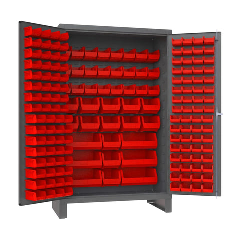 Oakestry Heavy Duty Cabinet 14 Gauge 171 Red Bins Flush Doors with Louvered Panel Lockable Chrome Handle with Keys (Grey, Red)