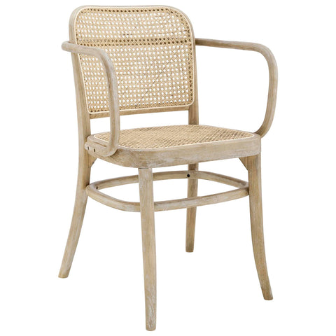 Oakestry Winona Wood Dining Chair Modern Farmhouse Dining Side Chair Elm Wood Frame Woven Rattan Cane Seat Back Accent Seating Kitchen Living Room Furniture