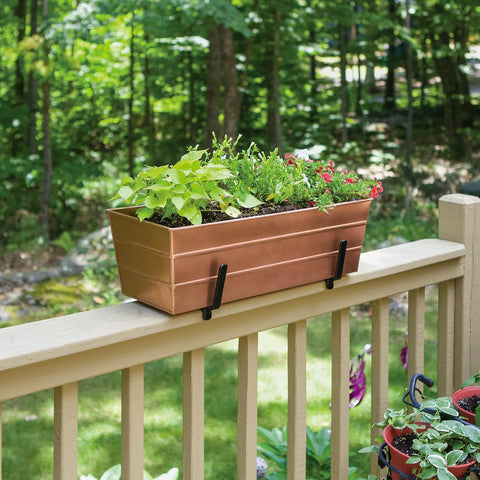Oakestry Garden Growing Kit Medium Copper Planter with 2x6 Railing Brackets Self Watering Balcony Garden Box Heavy Duty Rail Mount Secure Durable Outdoor Use