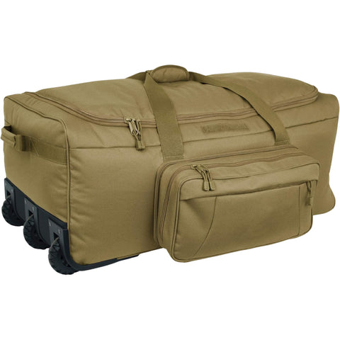 Oakestry Mini Monster Deployment Bag, Coyote – 111L Rolling Tactical Duffle with Wheels, Divider & Zip-Off Pouch