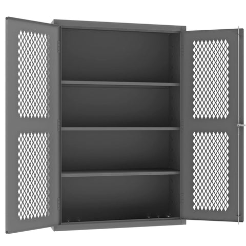 Oakestry Heavy Duty Cabinet 48 x 18 x 72 in 14 Gauge Steel 3 Adjustable Shelves Ventilated Doors Lockable Chrome Handle Gray Storage Cabinet