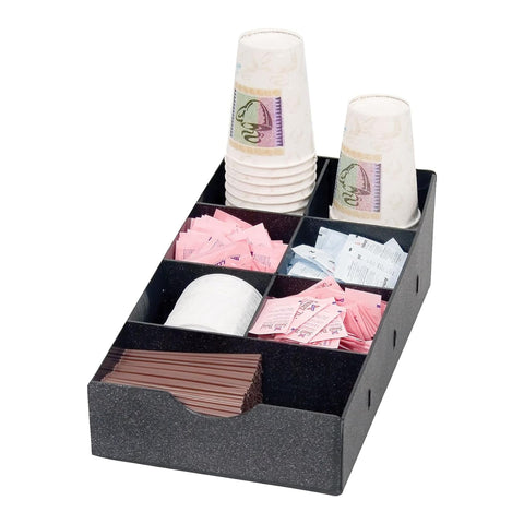 Oakestry Condiment Caddy 7 Compartment Black Plastic Modern Organizer Countertop Storage Rack Kitchen Bar Cafe Station