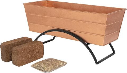 Oakestry Garden Growing Kit Medium Copper Planter with Odette Stand Self Watering Freestanding Garden Box Patio Deck Outdoor Decorative Planter Display