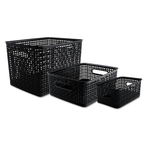 Oakestry Weave Bins Assorted Plastic Black 3 Pack Storage Basket Organizer Home Office Closet Shelf Bathroom Utility Container